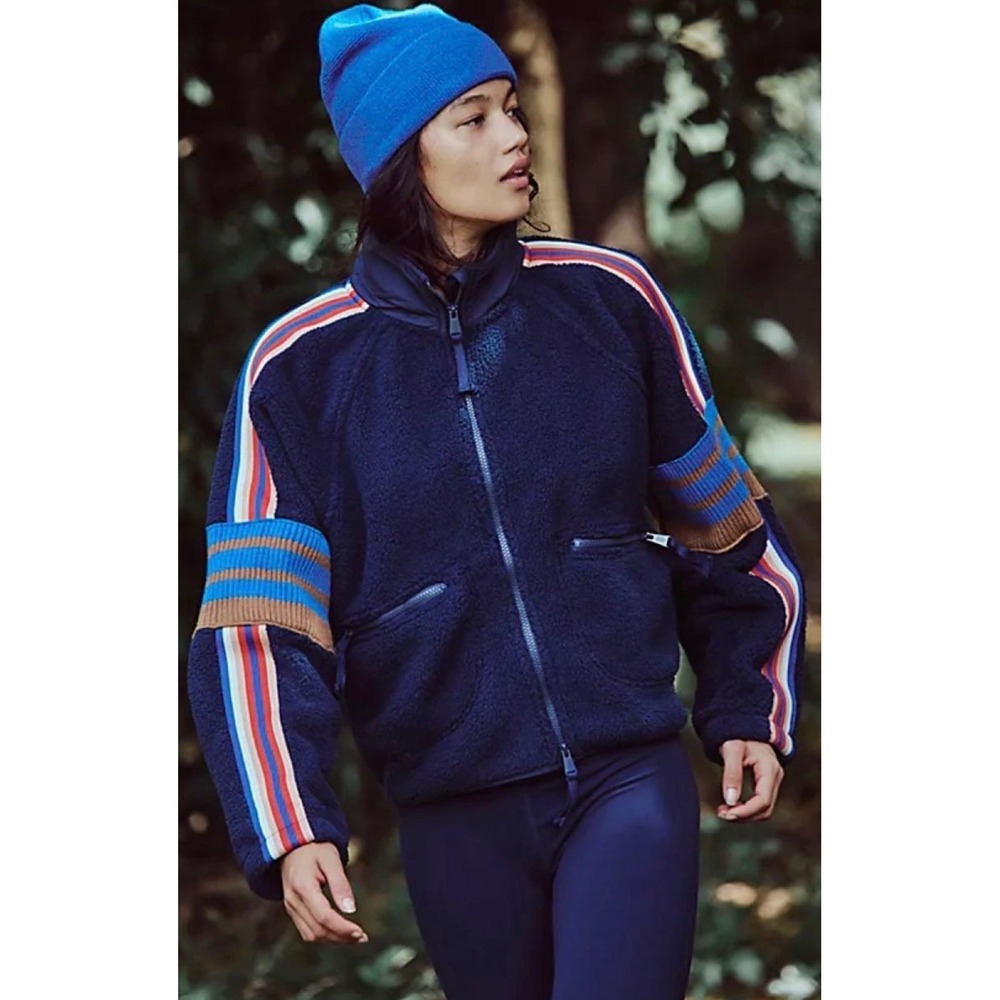 Free People Movement Hit The Slopes Fleece Jacket Women M Navy Blue Excellent